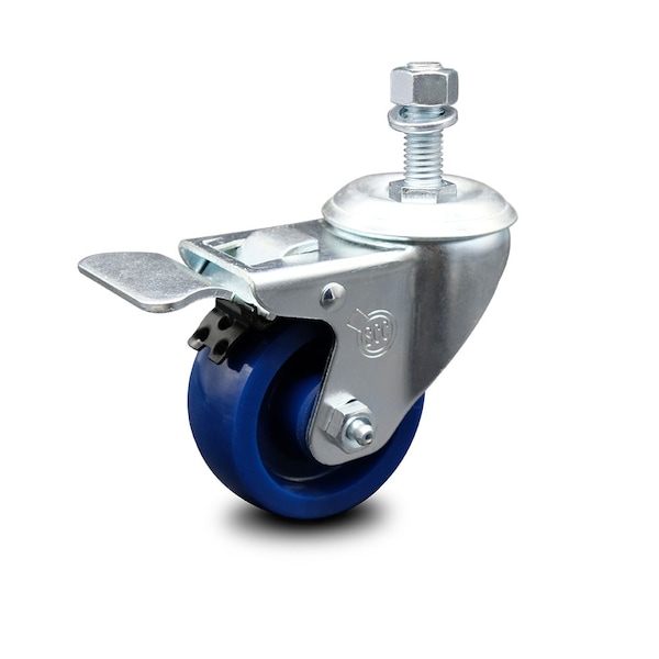3 Inch Solid Polyurethane Wheel Swivel 1/2 Inch Stem Caster with Total Lock Brake